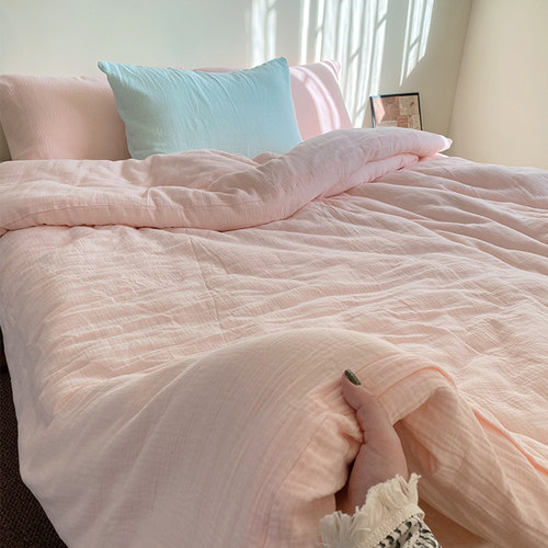 A类纯色全棉纱布四件套小清新ins