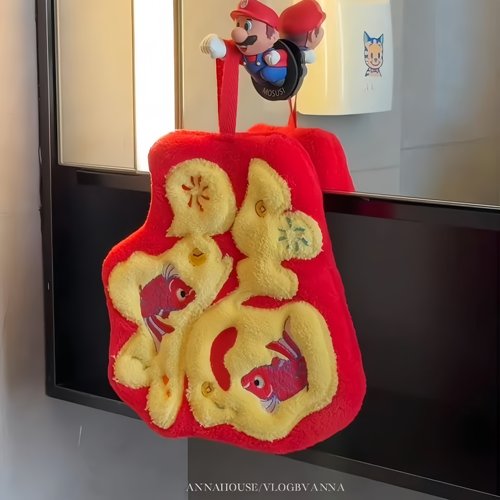 卡通双鱼福字挂式擦手巾超吸水