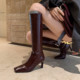 7cm安可拉红骑士靴女细跟长筒靴方头直筒靴显瘦宽筒真皮高筒长靴