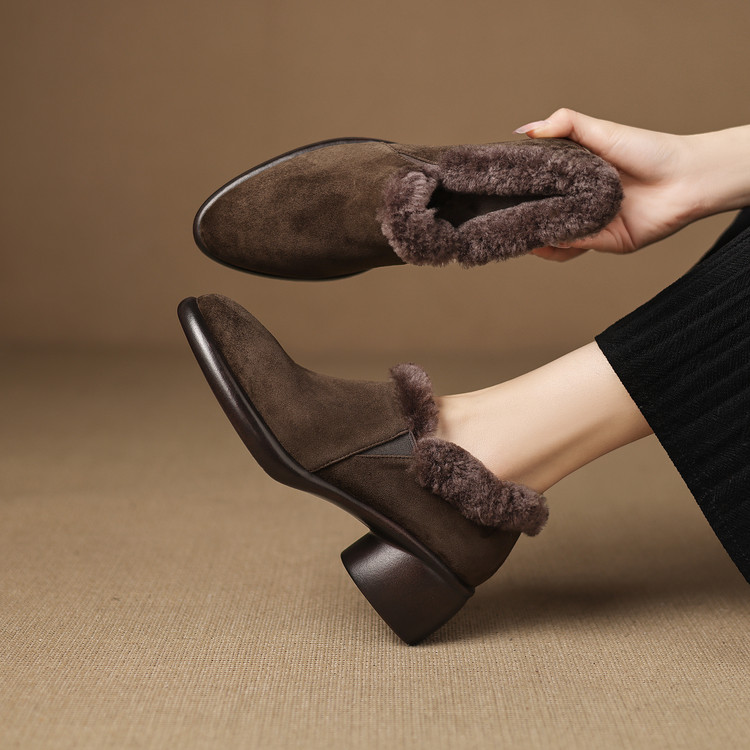 5cm保暖深口单鞋女圆头加绒