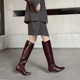 4cm法式 细跟方头骑士靴欧美风直筒时尚 及膝大筒围显腿直长筒靴女