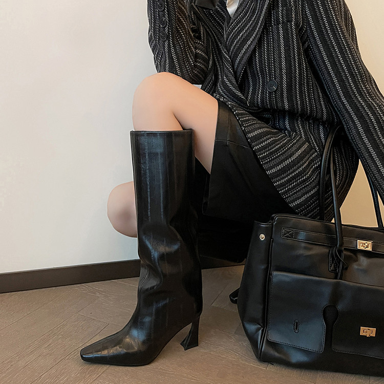 7.5cm大筒围方头显瘦骑士长靴