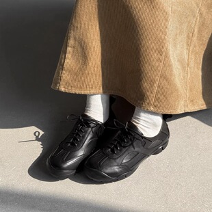 2.5cm复古圆头系带德训鞋女平底真皮黑色百搭小皮鞋软底软皮单鞋