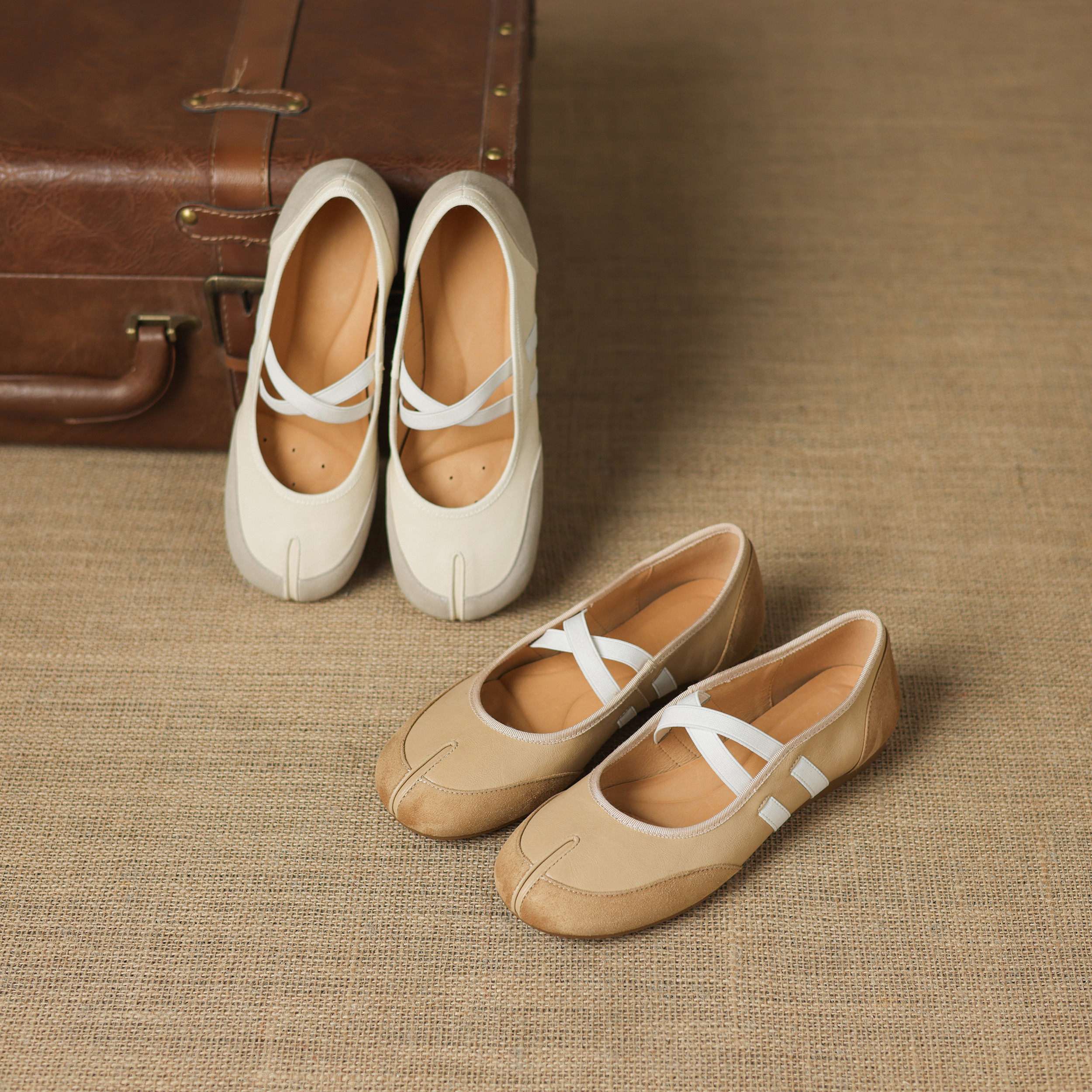 低跟芭蕾舞松紧带杏色玛丽珍鞋磨砂真皮休闲单鞋平底圆头拼色女鞋,女鞋,玛丽珍鞋,淘宝优惠券,粉丝福利购,淘宝优惠卷