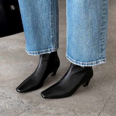 真皮尖头高跟短靴性感马丁靴