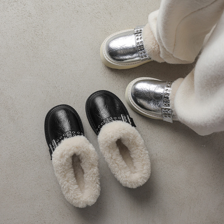 4cm皮带扣厚底毛毛鞋2025新款