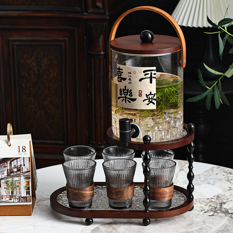 高颜值玻璃冷水壶带龙头家用大容量凉水壶饮料果茶可乐桶水杯套装