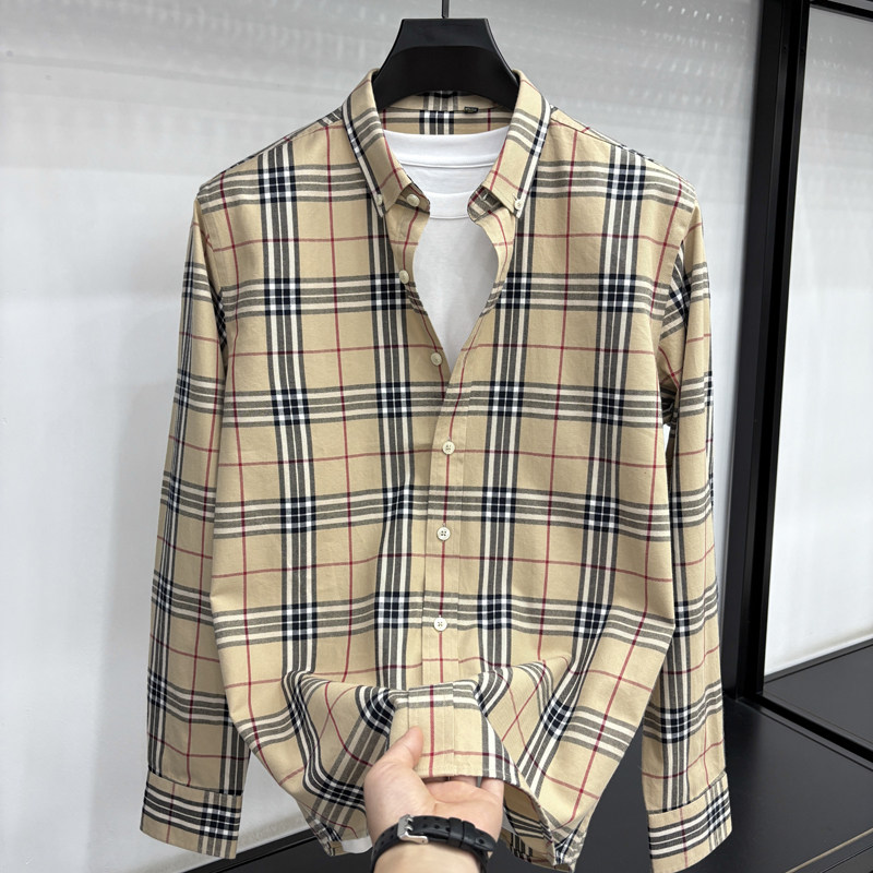 高级感长袖衬衫2025春秋季桑蚕丝抗皱商务休闲男士衬衣格子开衫