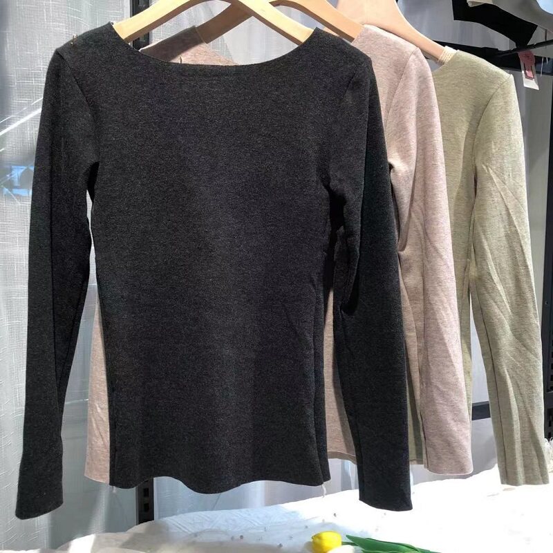 원활한 열 의류 여성용 긴팔 올인원 브래지어 [유방 패드 포함] 빠른 보온베이스 레이어 가을 코트 푸시 업 조끼