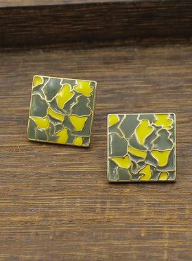 冬季新款复古氛围感精致饰品珐琅撞色银杏叶灰色耳环文艺气质耳钉