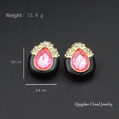 清仓款 风重工气质耳环珐琅彩钻镶工艺高级感耳钉 中古复古耳饰法式