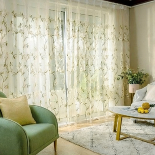 田园美式乡村刺绣透光纱帘客厅卧室阳台隔断高颜值防尘装饰窗纱