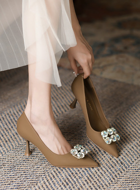 7198-2 水钻高跟鞋女细跟2025女春夏款休闲时尚尖头单鞋