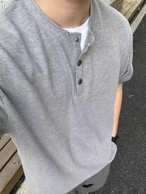 22TREE美式小众中性设计感cleanfit亨利领短袖T恤男重磅宽松体恤