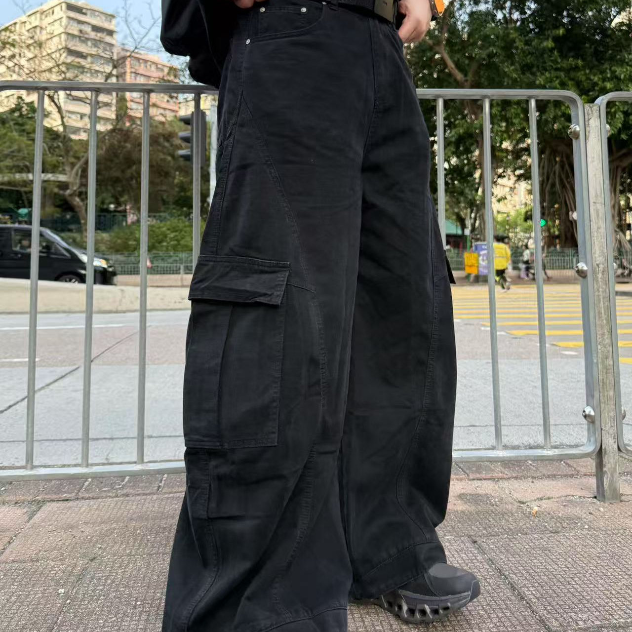 22TREE美式复古工装裤显瘦男女高街休闲cieanfit宽松阔腿裤弯刀裤
