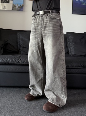 22TREE美式复古秋冬显瘦男女高街休闲cieanfit原牛牛仔裤弯刀裤