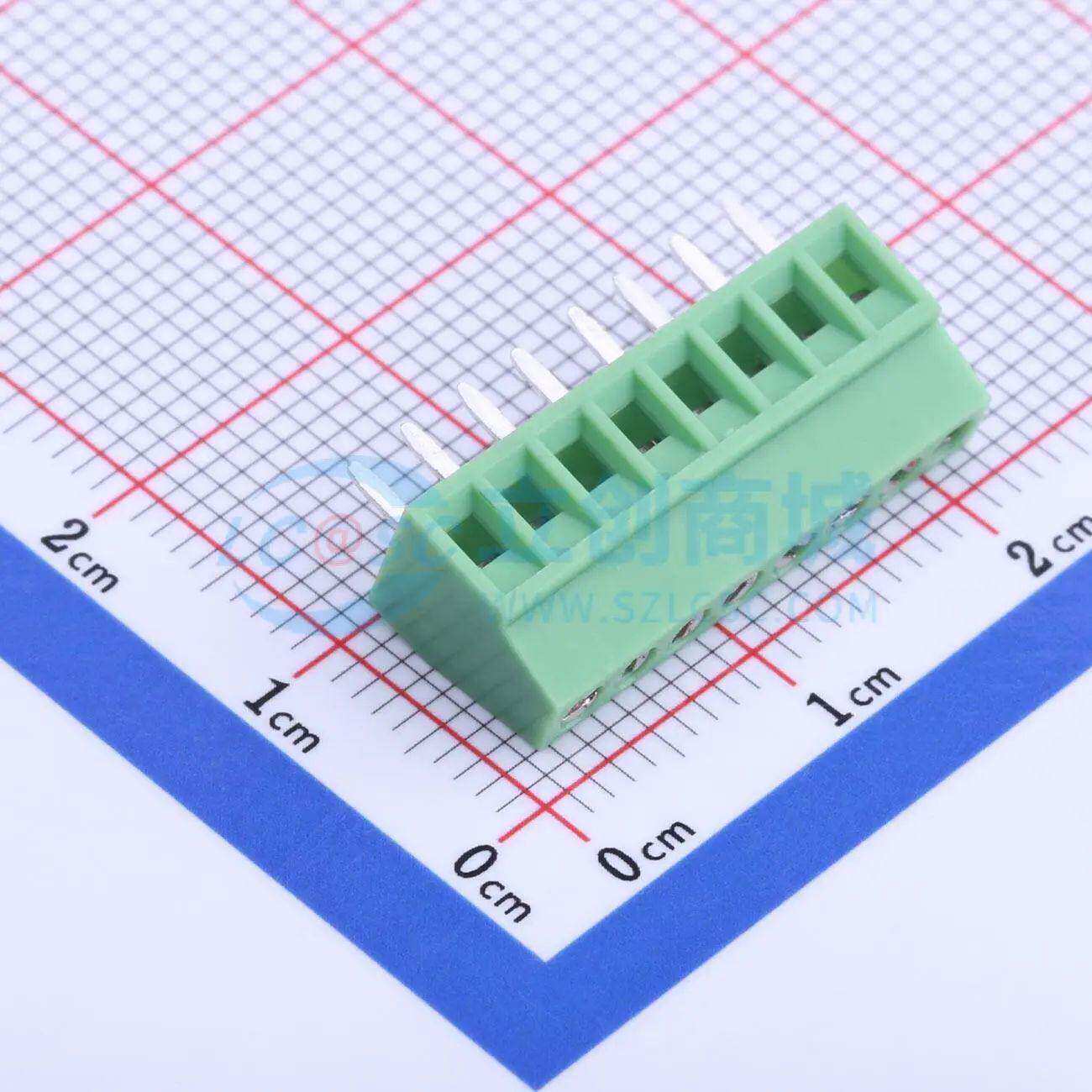 螺钉式接线端子XY308-2.54-8P 插件,P=2.54mm 1x8P 直插 绿色