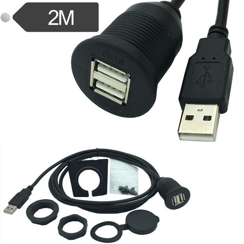 双口USB防水线 汽车仪表盘音响延长线Usb For Car 一公二母线2米