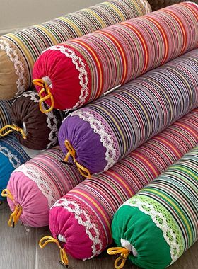 荞麦枕糖果圆柱颈椎老粗布38x8cm床上用品助睡眠家用单人睡觉保健