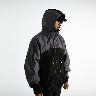 PUPILTRAVEL 宽松男冲锋衣防水防风登山滑雪双层夹克运动连帽外套