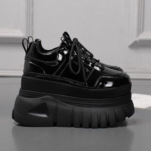 百搭增高11cm运动鞋 女ins潮2026春新款 漆皮厚底老爹鞋 欧洲站时尚
