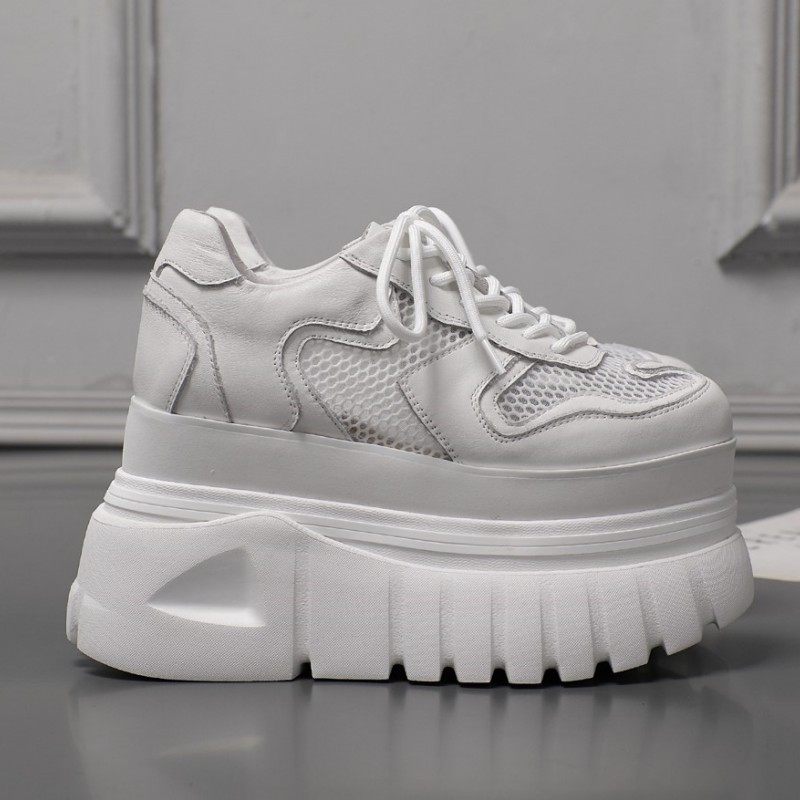 厚底小白鞋女2025春季新款透气鞋子12CM松糕女网鞋真皮增高休闲鞋,女鞋,松糕（摇摇）鞋,淘宝优惠券,粉丝福利购,淘宝优惠卷