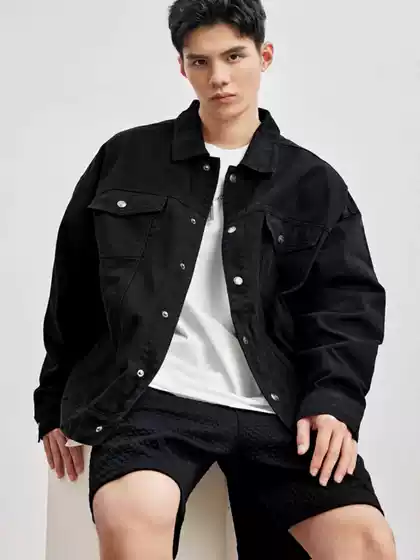 2026 Spring and Autumn New Washed Black Couple's Jacket Men's American Retro Cool Loose Workwear Denim Jacket