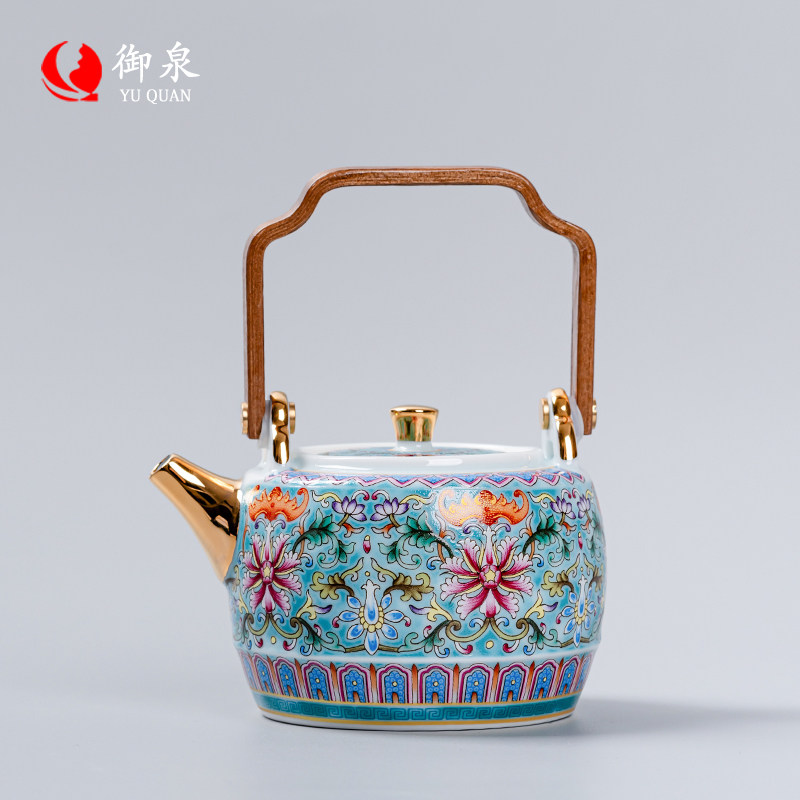瓷人墨客珐琅宫廷提梁壶陶瓷家用高档大号泡茶壶功夫茶具中式礼品