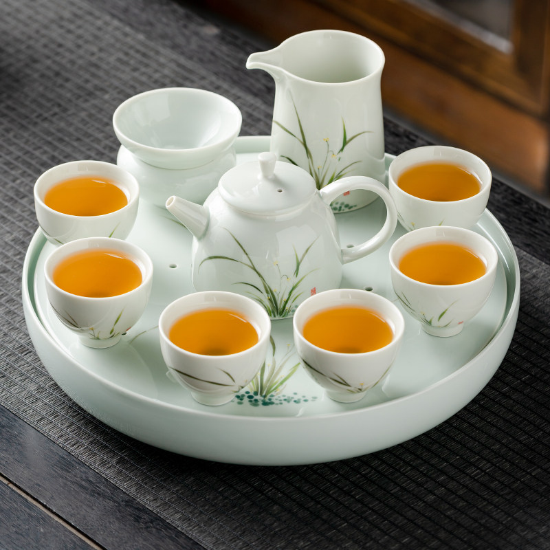 御泉轻奢筠雾茶具套装家用手绘兰花现代高档茶壶陶瓷茶杯整套中式