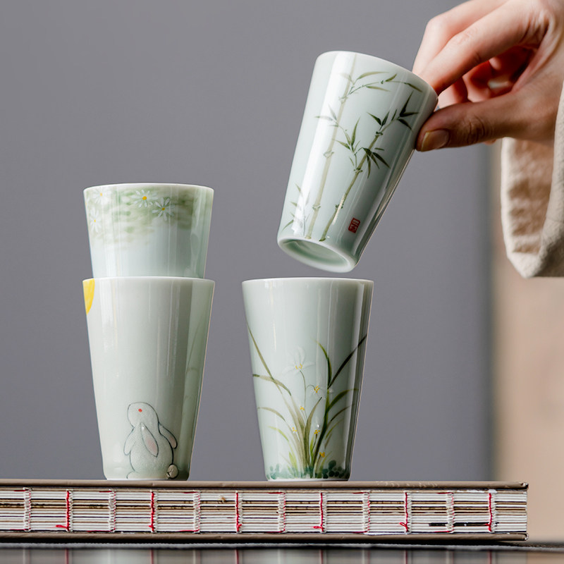 手绘素雅兰花主人杯单杯大号男女专用品茗杯功夫茶杯兔年杯子陶瓷,餐饮具,茶杯,淘宝优惠券,粉丝福利购,淘宝优惠卷