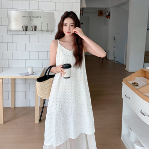 小众设计显瘦气质长裙女2025夏季新款韩系不规则白色吊带连衣裙子,女装连衣裙,杭阁服饰