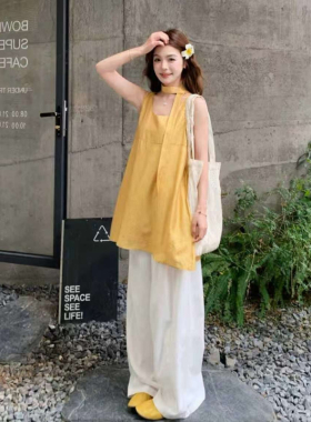 现货2026黄色阔腿裤夏松弛感高级感套装RF2B066-6678-P155K248