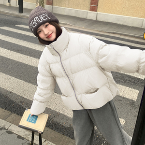 超好看紫色短款羽绒服女2024冬季新款小个子立领白鸭绒加厚面包服图片