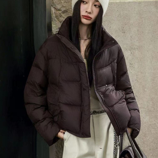 冬季 宽松立领羽绒服女文艺显瘦加厚保暖90白鸭绒面包服短外套 新款