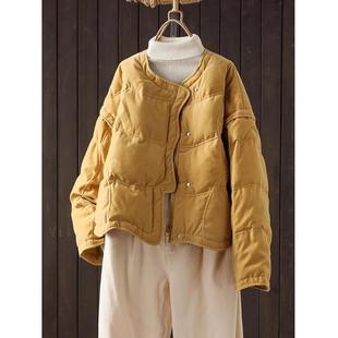 宽松显瘦圆领羽绒服女百搭纯色显瘦加厚鸭绒保暖外套 90%白鸭绒