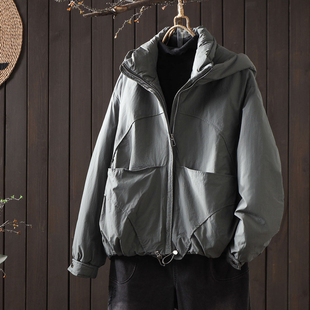 冬季 口撞色设计感轻薄棉衣夹棉外套菱格保暖棉服 宽松连帽棉袄女袖