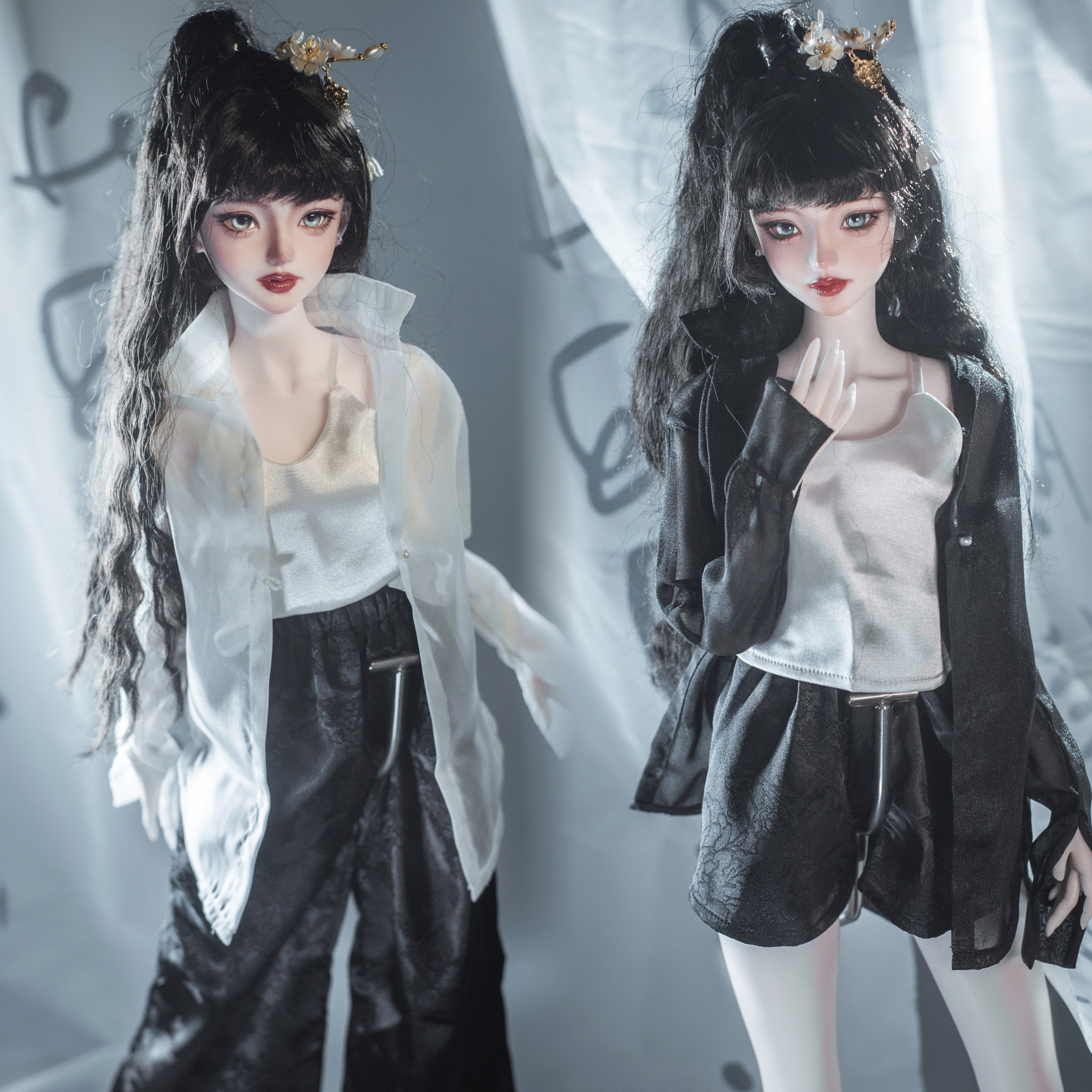 bjd娃衣4分3分百搭白背心黑裤装