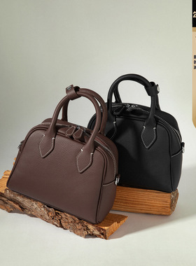 维洛芬保龄球包女斜挎togo头层真牛皮休闲复古手提贝壳波士顿包