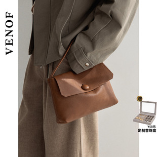 维洛芬 纽扣手提包女斜挎sally头层真牛皮手机包row风单肩包 谧扣