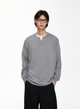 TSAS 60支天丝羊毛V领针织衫老钱风纯色打底长袖T恤