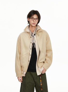 TSAS 秋冬麂皮绒哈灵顿夹克活页翻领外套短宽cleanfit上衣