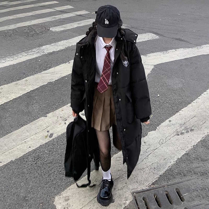 2024冬季新品羽绒棉服女中长款过膝学院风韩版加厚棉衣棉袄外套