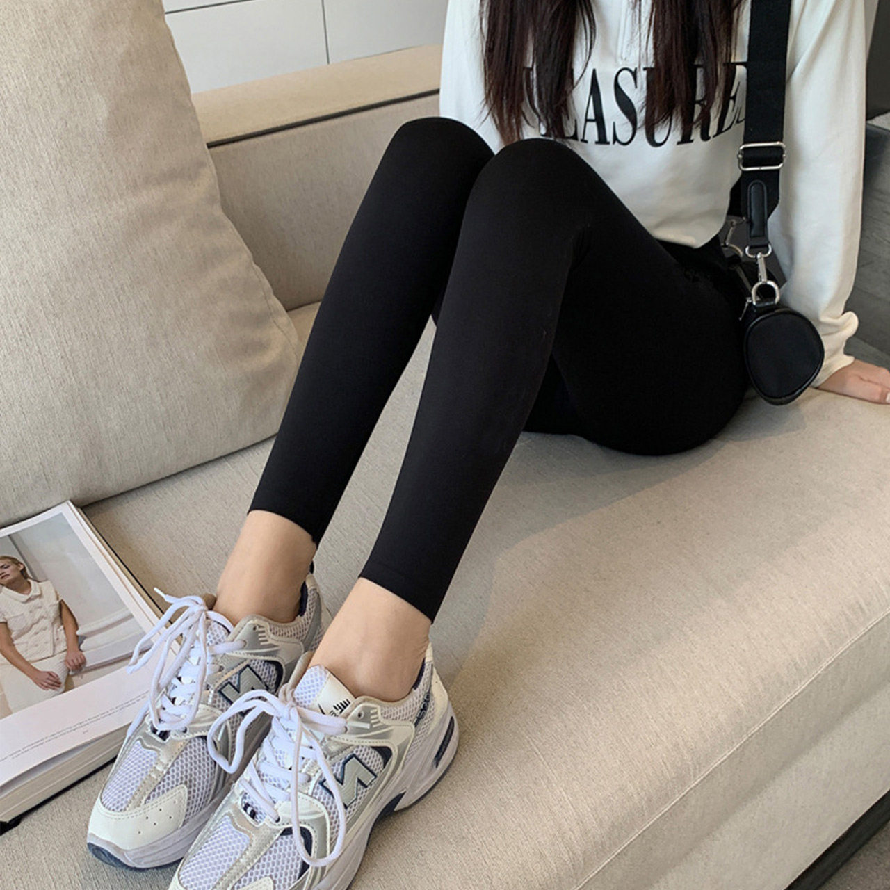 直播 烟花烫2023冬新款显瘦加绒鲨鱼裤外穿打底裤女JY 雅序