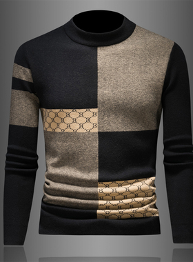 2025新款男装毛衣羊毛衫加厚半高领针织衫毛线衣24960