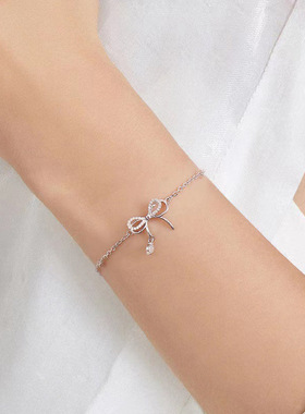 日韩风蝴蝶结手链 少女心小清新镶钻水滴手链 小众感百搭手链