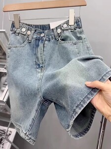 2024夏季新款大码胖mm高腰显瘦牛仔短裤女梨型身材百搭五分阔腿裤