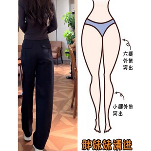 春季百搭休闲工装直筒裤窄版阔腿裤女高腰宽松大码显瘦长裤子