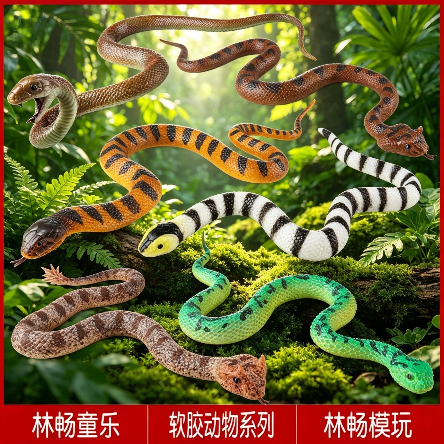 儿童实心软胶仿真动物玩具大蟒蛇模型黄金蟒竹叶青蛇银环蛇眼镜蛇