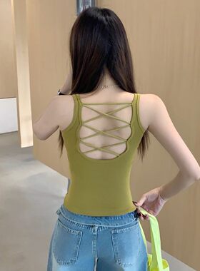 交叉镂空美背吊带背心