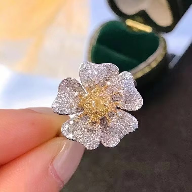 18K金女镶0.9克拉天然南非高品质钻石白钻黄钻戒指真金真钻送证书
